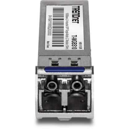 Module LC monomode industriel SFP vers RJ45 TRENDnet (10 km) ; TI-MGBS10 ; SFP industriel 1000Base-LX ; conforme à la norme IEEE 802.3z Gigabit Ethernet ; débits de données jusqu'à 1,25 Gbit/s ; protection à vie TI-MGBS10