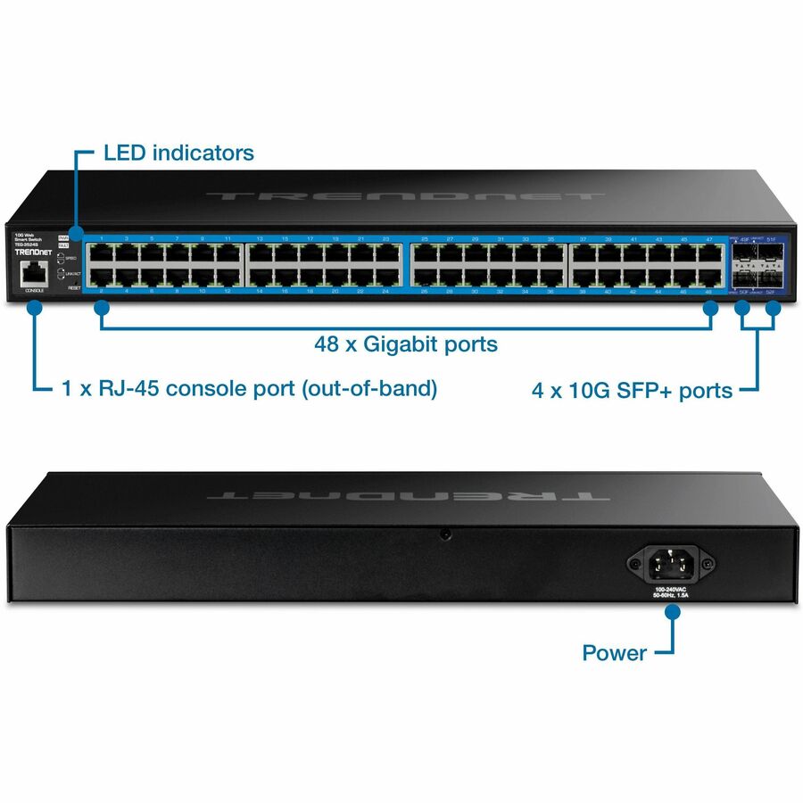 Commutateur Web intelligent Gigabit à 52 ports TRENDnet avec ports SFP+ 10G TEG-3524S