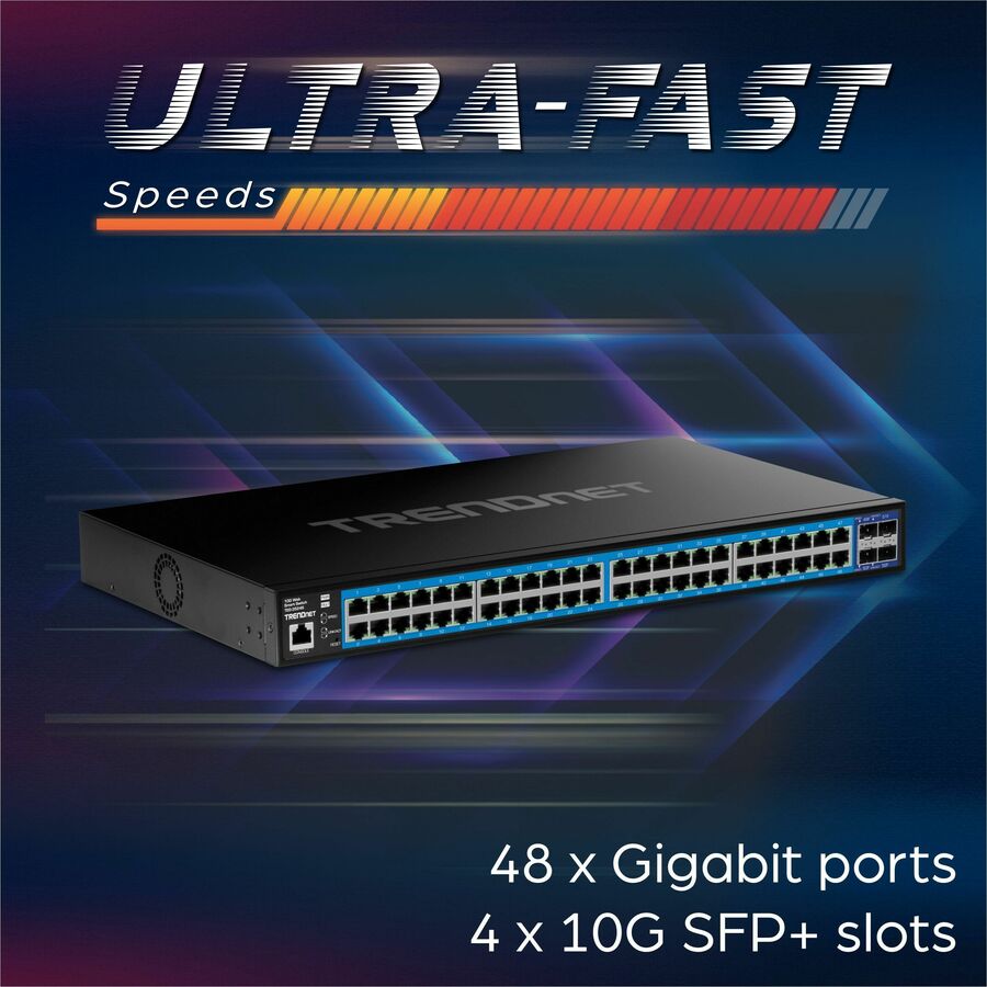 Commutateur Web intelligent Gigabit à 52 ports TRENDnet avec ports SFP+ 10G TEG-3524S