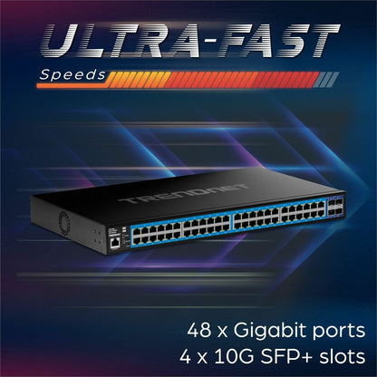 Commutateur Web intelligent Gigabit à 52 ports TRENDnet avec ports SFP+ 10G TEG-3524S
