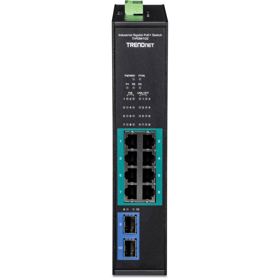 TRENDnet 10-Port Industrial Gigabit PoE+ DIN-Rail Switch -20&deg; - 65&deg;C (-4&deg; - 149&deg;F) TI-PGM102