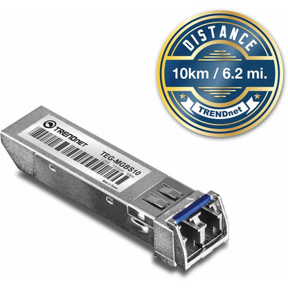 Module LC monomode SFP vers RJ45 Mini-GBIC TRENDnet ; TEG-MGBS10 ; pour fibre monomode ; distances jusqu'à 10 km (6,2 miles) ; module Gigabit SFP ; IEEE 802.3z Gigabit Ethernet ; protection à vie TEG-MGBS10
