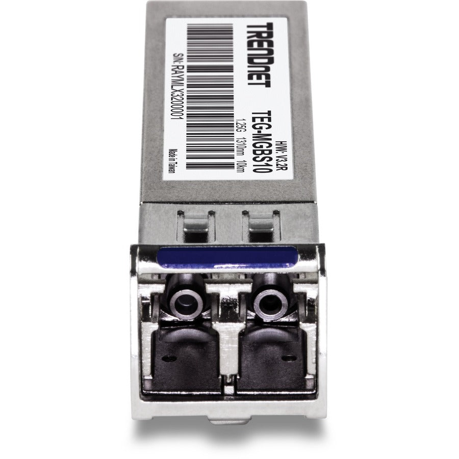 Module LC monomode SFP vers RJ45 Mini-GBIC TRENDnet ; TEG-MGBS10 ; pour fibre monomode ; distances jusqu'à 10 km (6,2 miles) ; module Gigabit SFP ; IEEE 802.3z Gigabit Ethernet ; protection à vie TEG-MGBS10