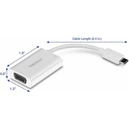 Adaptateur USB-C vers VGA TRENDnet avec alimentation, connexion USB-C haute vitesse, compatible avec l'alimentation USB-C, CHROME, WINDOWS 10, MAC, TUC-VGA2 TUC-VGA2