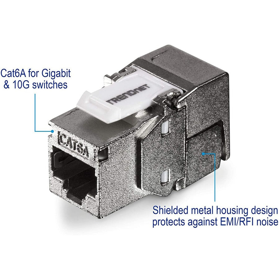 TRENDnet Shielded Cat6A Keystone Jack, 6-Pack Bundle, TC-K06C6A, 180&deg; Angle Termination, Compatible with Cat5/Cat5e/Cat6 Cabling, Use w/ TC-KP24S Shielded Blank Keystone Patch Panel (sold separately) TC-K06C6A