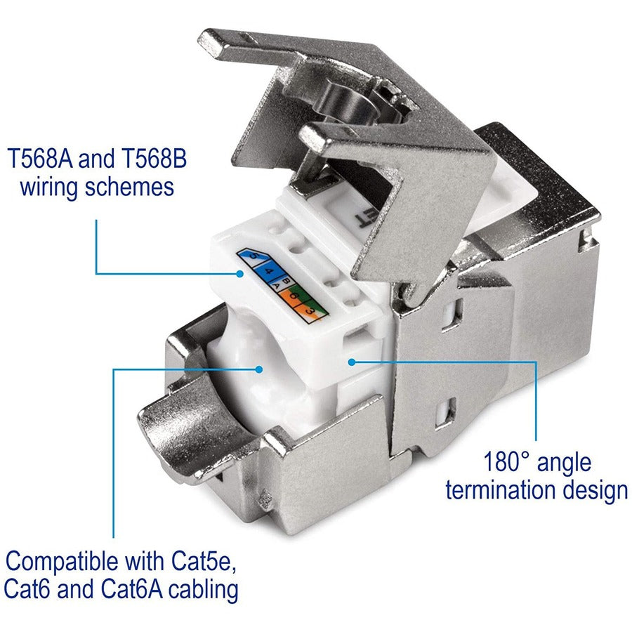 TRENDnet Shielded Cat6A Keystone Jack, 6-Pack Bundle, TC-K06C6A, 180&deg; Angle Termination, Compatible with Cat5/Cat5e/Cat6 Cabling, Use w/ TC-KP24S Shielded Blank Keystone Patch Panel (sold separately) TC-K06C6A
