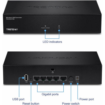 Contrôleur LAN sans fil TRENDnet ; commutateur GB 5 ports intégré ; compatible avec : TEW-755AP/TEW-821DAP/TEW-825DAP ; gestion des points d'accès ; TEW-WLC100 TEW-WLC100