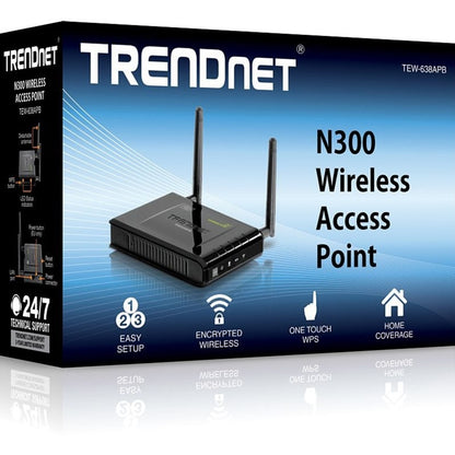 TRENDnet Wireless N300 2T2R Detachable antennas; Access Point; 2.4Ghz 300Mbps; 802.11b/g/n; AP/WDS/Client/Bridge; 2x2 dBi; TEW-638APB TEW-638APB
