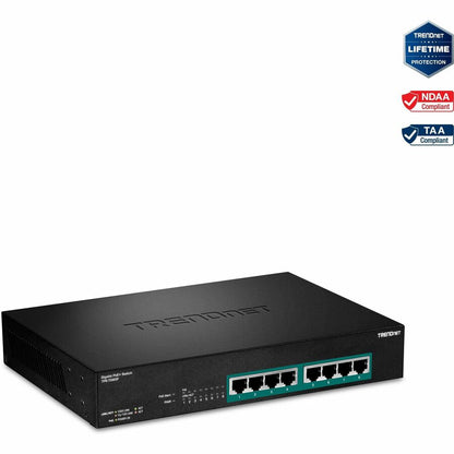 TRENDnet Switch PoE+ Gigabit à 8 ports à pleine puissance ; 8 ports PoE+ Gigabit ; budget d'alimentation de 240 W ; capacité de commutation de 16 Gbit/s ; montable en rack ; commutateur réseau Ethernet ; métal ; protection à vie ; TPE-TG80F TPE-TG80F