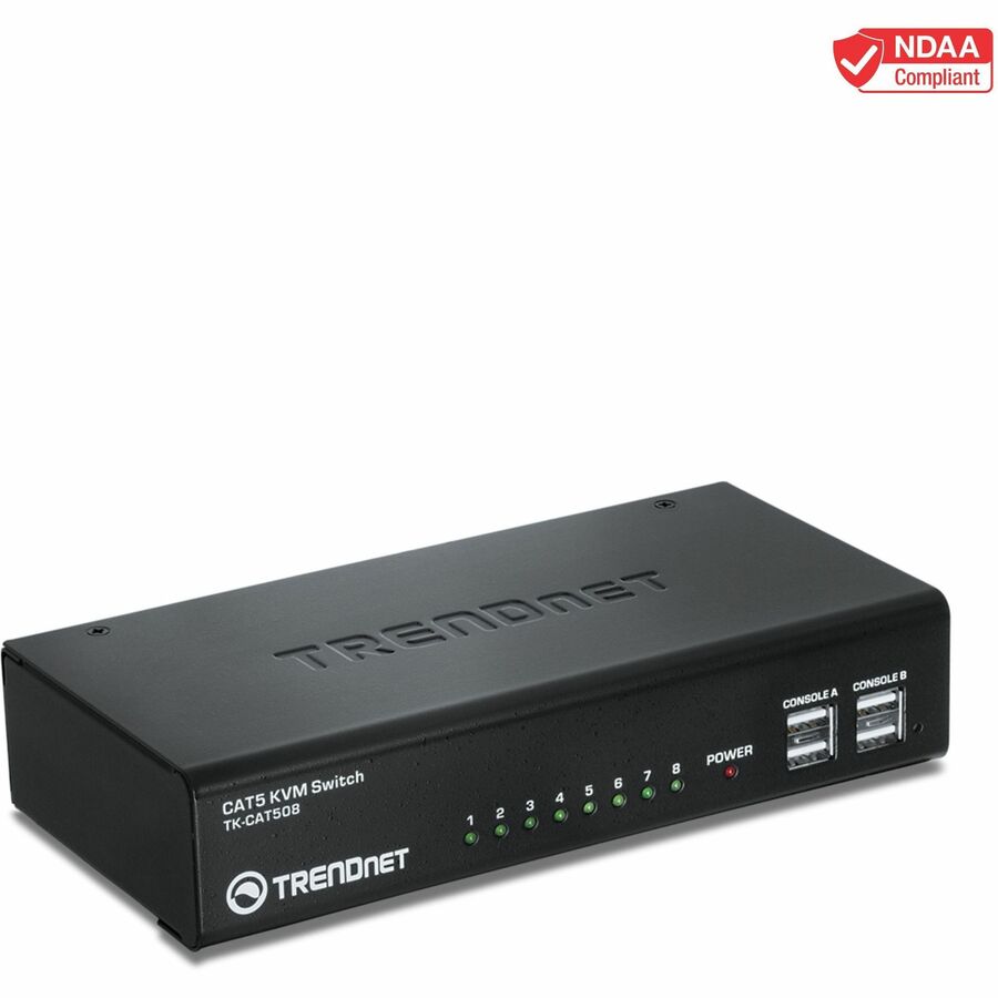 Commutateur KVM CAT5 à 8 ports TRENDnet, câbles CAT5 jusqu'à 30 m, USB, PS/2, touches de raccourci, VGA, double console, TK-CAT508 TK-CAT508