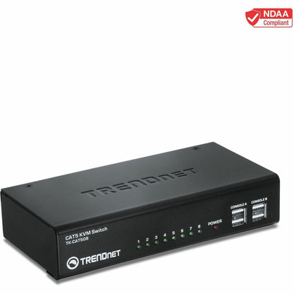 Commutateur KVM CAT5 à 8 ports TRENDnet, câbles CAT5 jusqu'à 30 m, USB, PS/2, touches de raccourci, VGA, double console, TK-CAT508 TK-CAT508
