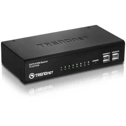 Commutateur KVM CAT5 à 8 ports TRENDnet, câbles CAT5 jusqu'à 30 m, USB, PS/2, touches de raccourci, VGA, double console, TK-CAT508 TK-CAT508