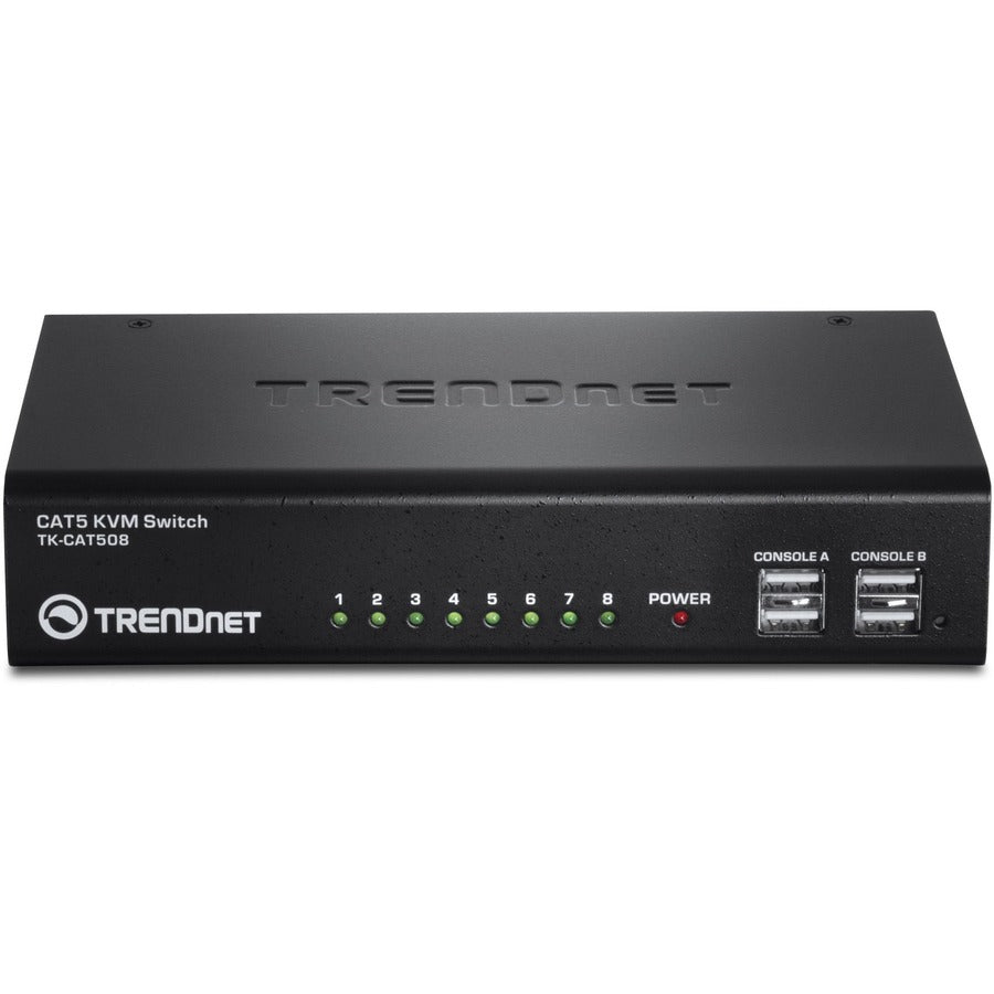 Commutateur KVM CAT5 à 8 ports TRENDnet, câbles CAT5 jusqu'à 30 m, USB, PS/2, touches de raccourci, VGA, double console, TK-CAT508 TK-CAT508