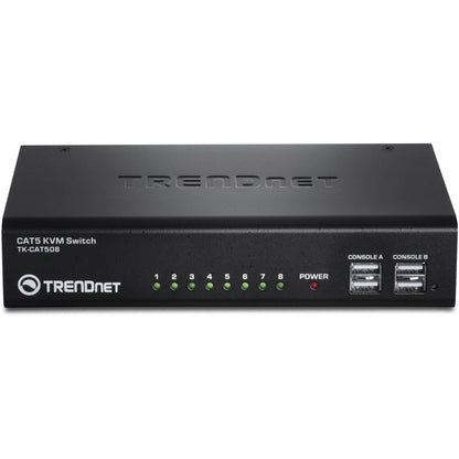 Commutateur KVM CAT5 à 8 ports TRENDnet, câbles CAT5 jusqu'à 30 m, USB, PS/2, touches de raccourci, VGA, double console, TK-CAT508 TK-CAT508