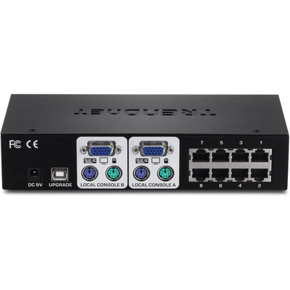 Commutateur KVM CAT5 à 8 ports TRENDnet, câbles CAT5 jusqu'à 30 m, USB, PS/2, touches de raccourci, VGA, double console, TK-CAT508 TK-CAT508