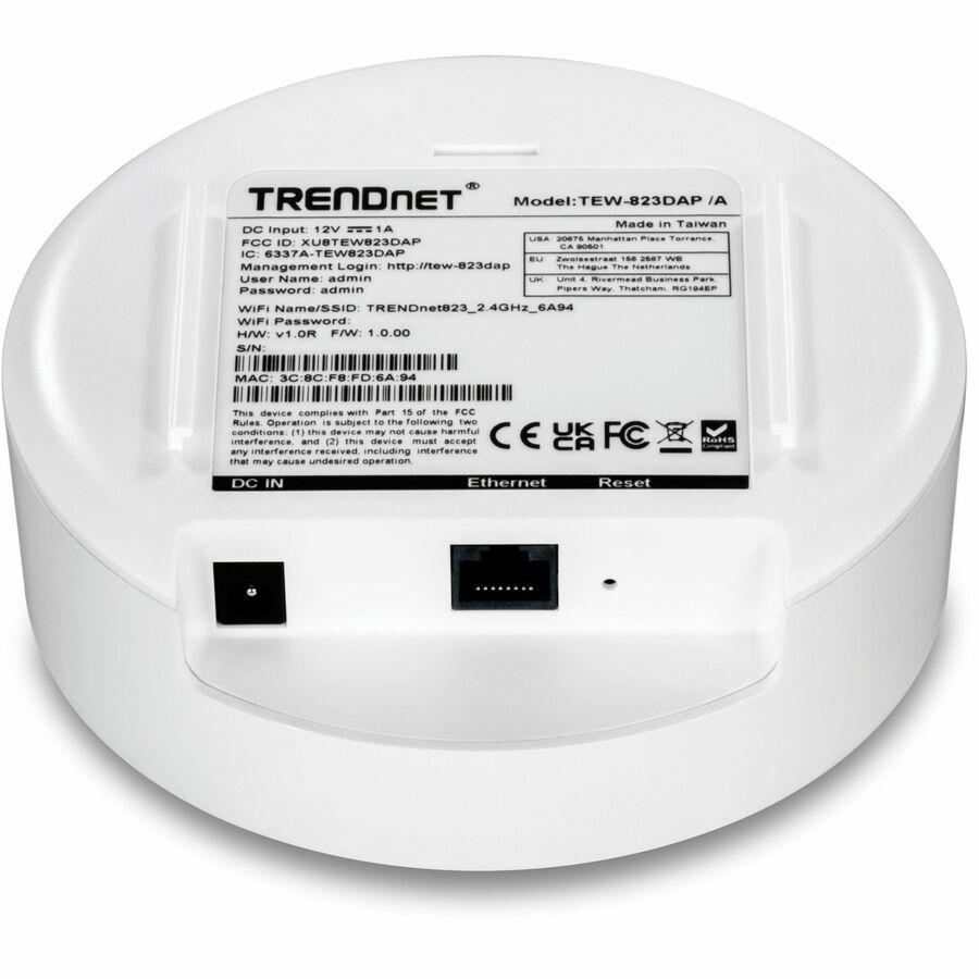Point d'accès sans fil double bande TRENDnet IEEE 802.11 a/b/g/n/ac 1,27 Gbit/s - Intérieur TEW-823DAP