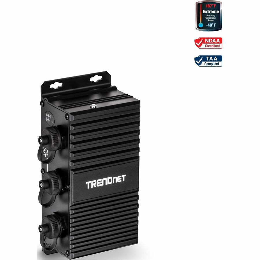 TRENDnet Extendeur UPoE Gigabit industriel extérieur à 2 ports, s'étend sur 100 m - Distance totale jusqu'à 200 m (656'), prend en charge PoE (15,4 W), PoE+ (30 W), UPoE (60 W), boîtier IP67, TI-EU120 TI-EU120