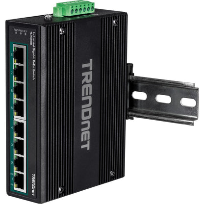 TRENDnet Commutateur DIN-Rail Gigabit 10/100/1000 Mbps industriel renforcé à 8 ports avec 8 ports Gigabit PoE+ ; TI-PG80B ; Entrées d'alimentation 24 - 56 V CC avec protection contre les surcharges TI-PG80B