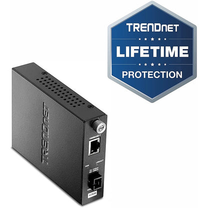 TRENDnet Intelligent Fiber Media Converter; 1000Base-T to 1000Base-LX Dual Wavelength Single Mode SC Fiber (40 km / 24.85 miles)Fiber to Ethernet Converter; RJ-45; Lifetime Protection; TFC-1000S40D3 TFC-1000S40D3