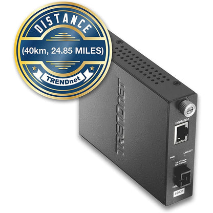 TRENDnet Intelligent Fiber Media Converter; 1000Base-T to 1000Base-LX Dual Wavelength Single Mode SC Fiber (40 km / 24.85 miles)Fiber to Ethernet Converter; RJ-45; Lifetime Protection; TFC-1000S40D3 TFC-1000S40D3