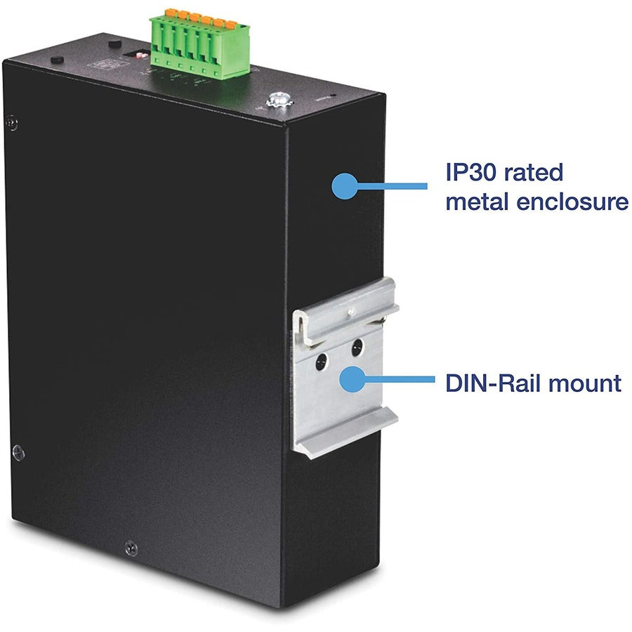 Commutateur DIN-Rail géré Gigabit industriel L2 à 6 ports TRENDnet ; 4 ports Gigabit ; 2 emplacements SFP ; montage sur rail DIN ; IP30 ; VLAN ; QoS ; LACP ; STP/RSTP ; gestion de la bande passante ; protection à vie ; TI-G642i TI-G642I
