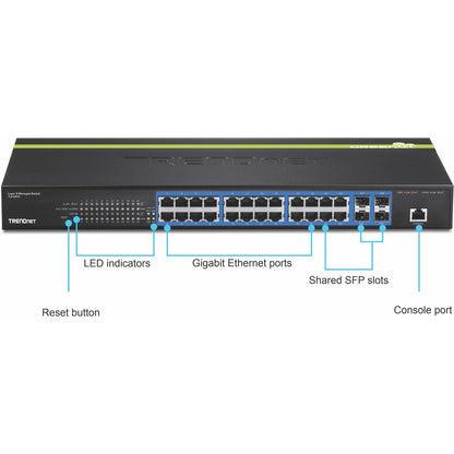 Commutateur Gigabit Layer 2 à 24 ports TRENDnet avec 4 emplacements Mini-GBIC partagés ; capacité de commutation de 48 Gbit/s ; SNMP ; protection à vie ; TL2-G244 TL2-G244