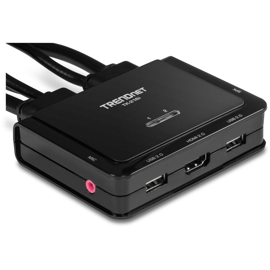 TRENDnet 2-Port 4K HDMI KVM Switch w/ Audio, TK-216i, 4K UHD (3840 x 2160@60Hz, 3.5mm speaker/microphone, USB Switch 2 Computers, USB 2.0, HDMI 2.0, HDMI 5.1 Audio Support, Monitor USB Sharing Switch TK-216I