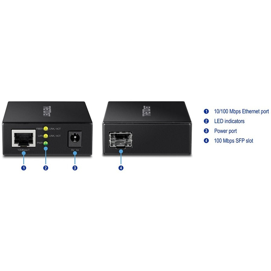 Convertisseur de média fibre optique 100BASE-T vers SFP TRENDnet, convertisseur de média Fast Ethernet vers SFP, multimode ou monomode, duplex intégral, TFC-FSFP TFC-FSFP