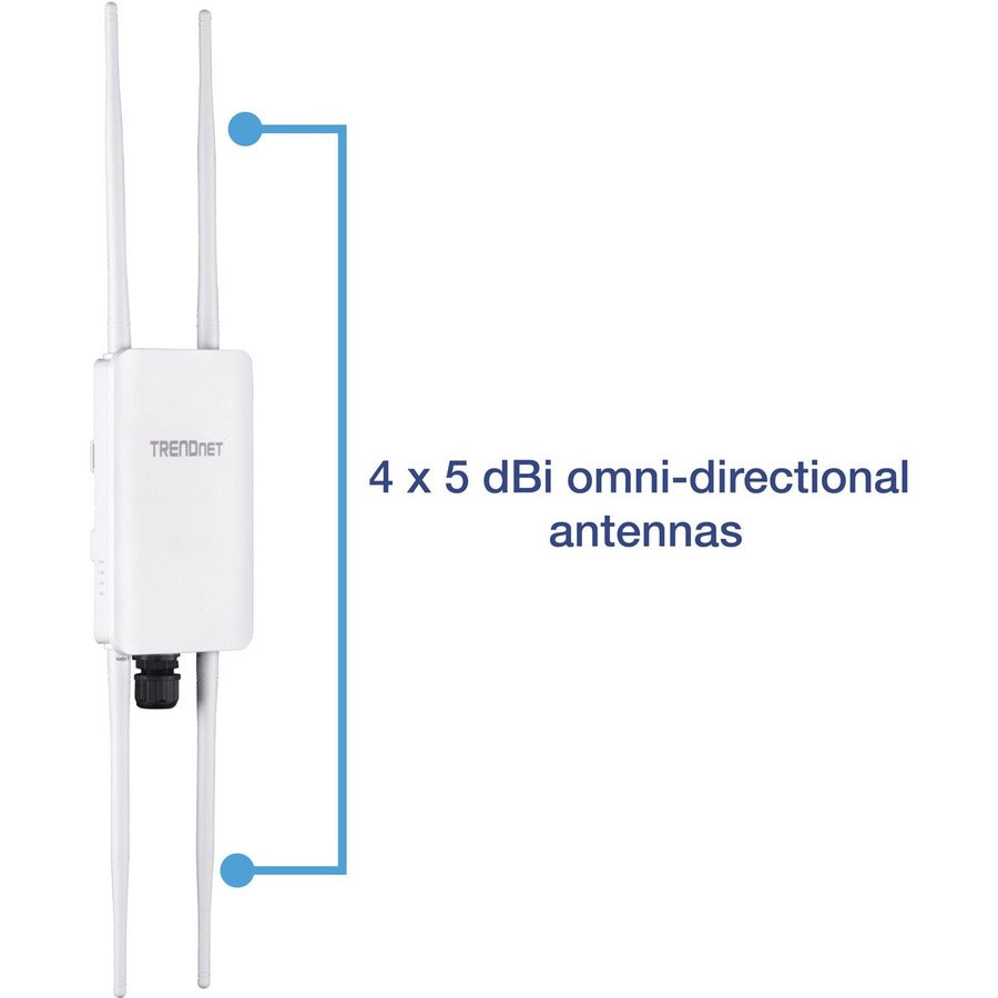 Point d'accès omnidirectionnel extérieur sans fil AC1300 PoE+ 5 DBI TRENDnet ; TEW-841APBO ; 4 antennes omnidirectionnelles 5 DBI ; pont WiFi point à point et point à multipoint ; IEEE 802.3AT PoE+ TEW-841APBO