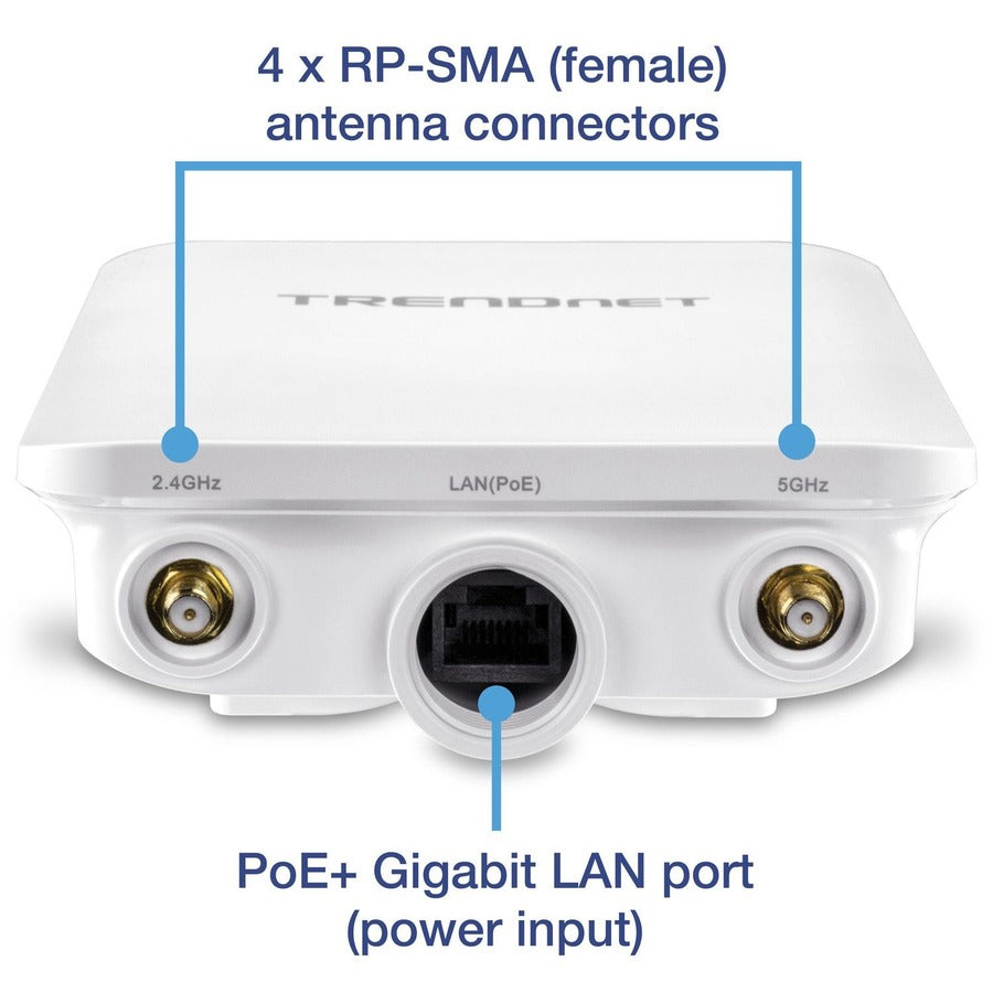 Point d'accès omnidirectionnel extérieur sans fil AC1300 PoE+ 5 DBI TRENDnet ; TEW-841APBO ; 4 antennes omnidirectionnelles 5 DBI ; pont WiFi point à point et point à multipoint ; IEEE 802.3AT PoE+ TEW-841APBO