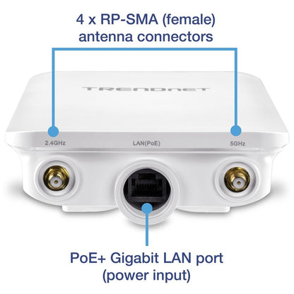 Point d'accès omnidirectionnel extérieur sans fil AC1300 PoE+ 5 DBI TRENDnet ; TEW-841APBO ; 4 antennes omnidirectionnelles 5 DBI ; pont WiFi point à point et point à multipoint ; IEEE 802.3AT PoE+ TEW-841APBO