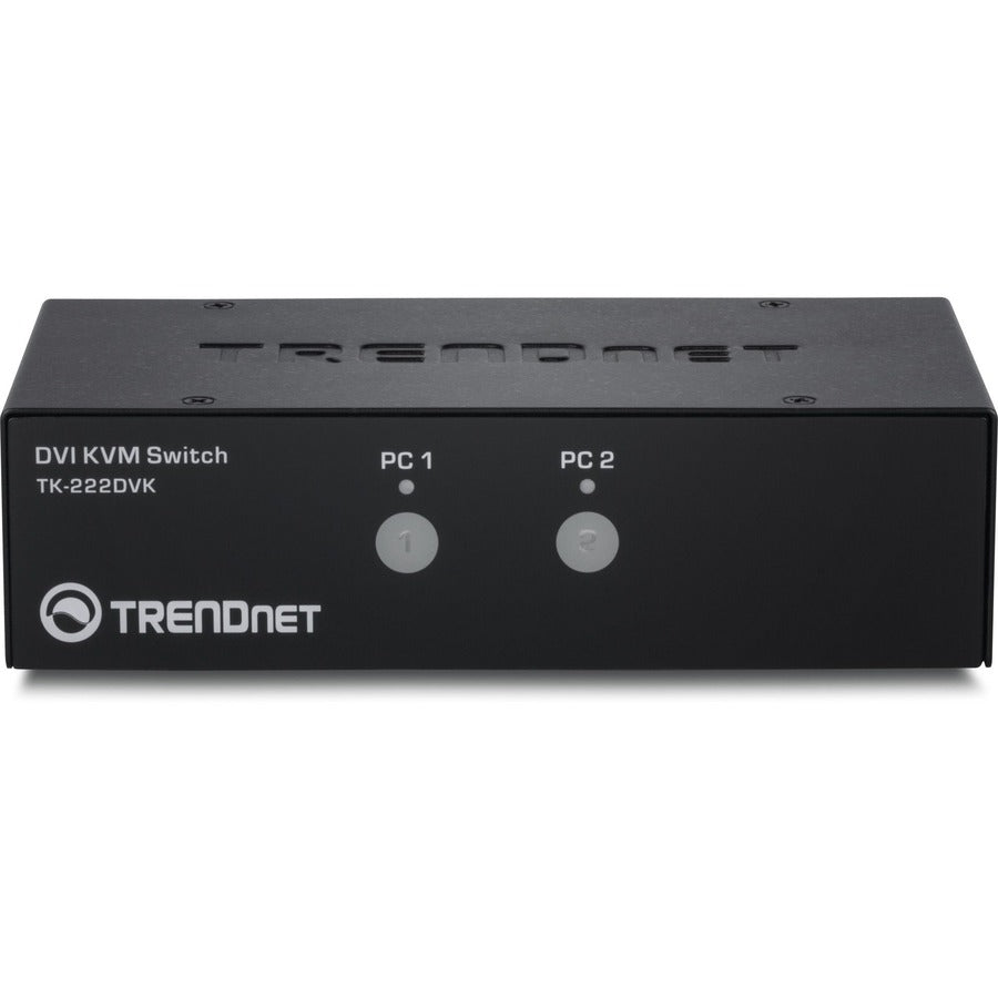 TRENDnet Commutateur KVM DVI à 2 ports avec audio, gestion de deux PC, touches de raccourci, USB 2.0, boîtier métallique, utilisation avec un moniteur DVID-D, TK-222DVK TK-222DVK