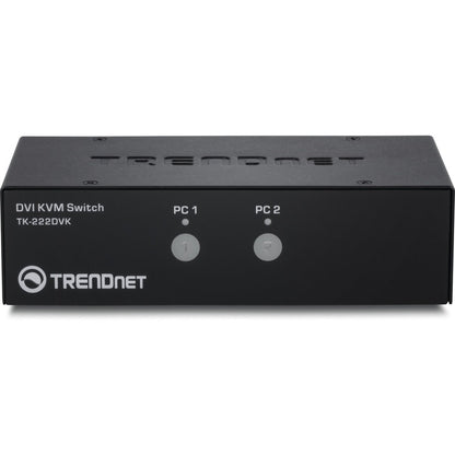 TRENDnet Commutateur KVM DVI à 2 ports avec audio, gestion de deux PC, touches de raccourci, USB 2.0, boîtier métallique, utilisation avec un moniteur DVID-D, TK-222DVK TK-222DVK