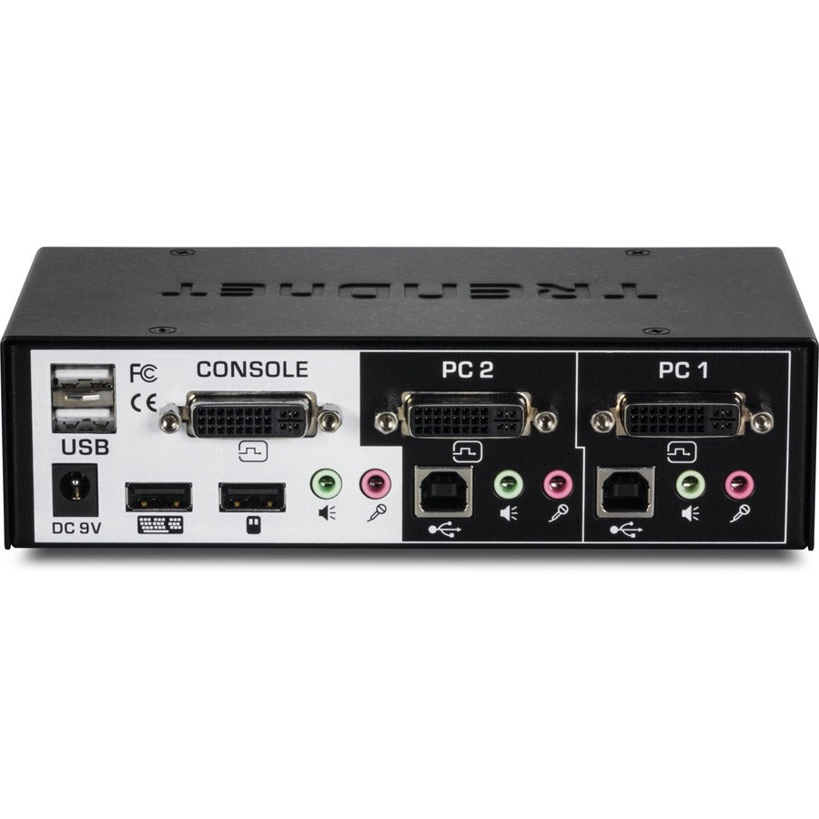 TRENDnet Commutateur KVM DVI à 2 ports avec audio, gestion de deux PC, touches de raccourci, USB 2.0, boîtier métallique, utilisation avec un moniteur DVID-D, TK-222DVK TK-222DVK