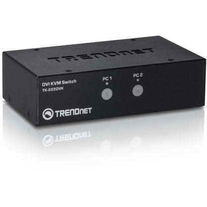 TRENDnet Commutateur KVM DVI à 2 ports avec audio, gestion de deux PC, touches de raccourci, USB 2.0, boîtier métallique, utilisation avec un moniteur DVID-D, TK-222DVK TK-222DVK