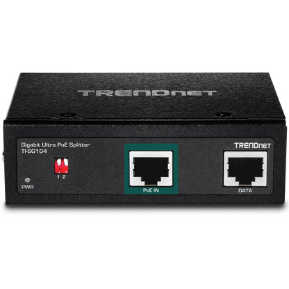 TRENDnet Répartiteur industriel Gigabit UPoE, deux sorties d'alimentation CC, montage sur rail DIN ou mural, sortie de tension réglable, TI-SG104 TI-SG104