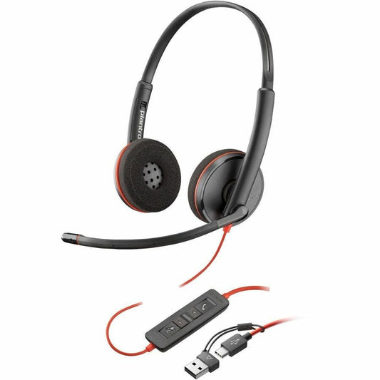 Casque stéréo USB-C Poly Blackwire 3220 + adaptateur USB-C/A 8X228AA