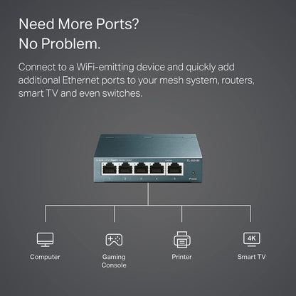 TP-LINK TL-SG105 5-Port 10/100/1000Mbps Desktop Gigabit Steel Cased Switch TL-SG105