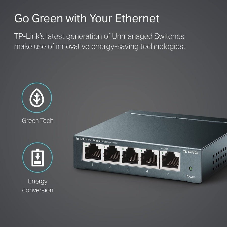 TP-LINK TL-SG105 5-Port 10/100/1000Mbps Desktop Gigabit Steel Cased Switch TL-SG105
