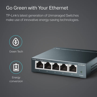 TP-LINK TL-SG105 5-Port 10/100/1000Mbps Desktop Gigabit Steel Cased Switch TL-SG105