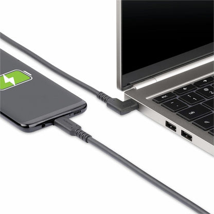 StarTech.com Câble USB-C robuste à angle droit de 2 m, USB 3.2 Gen 1 (5 Gbit/s), câble de transfert de données USB C vers C, 100 W PD, 4K 60 Hz, câble USB-C à 90 degrés RUSB315CC2MBR