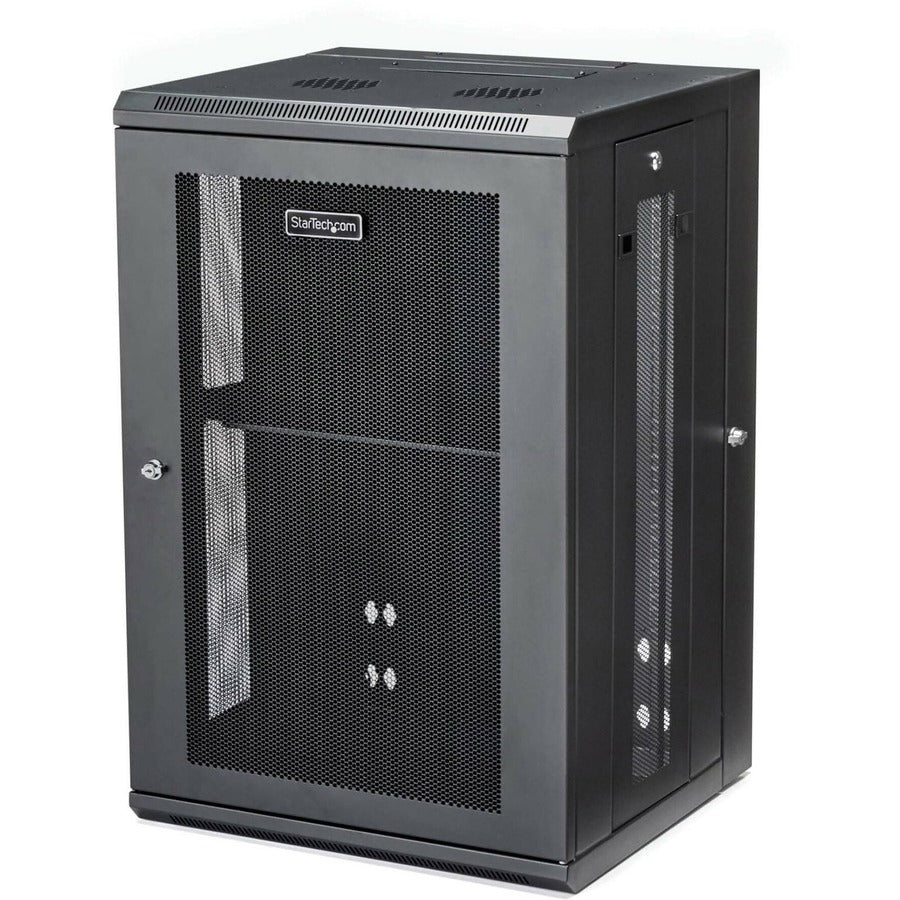 StarTech.com Armoire réseau murale 18U 19" - 16" de profondeur, verrouillable, pour rack de données informatiques flexible, boîtier de commutation ventilé avec étagère RK1820WALHM
