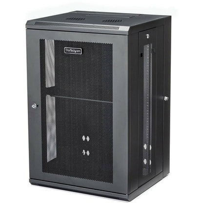 StarTech.com Armoire réseau murale 18U 19" - 16" de profondeur, verrouillable, pour rack de données informatiques flexible, boîtier de commutation ventilé avec étagère RK1820WALHM