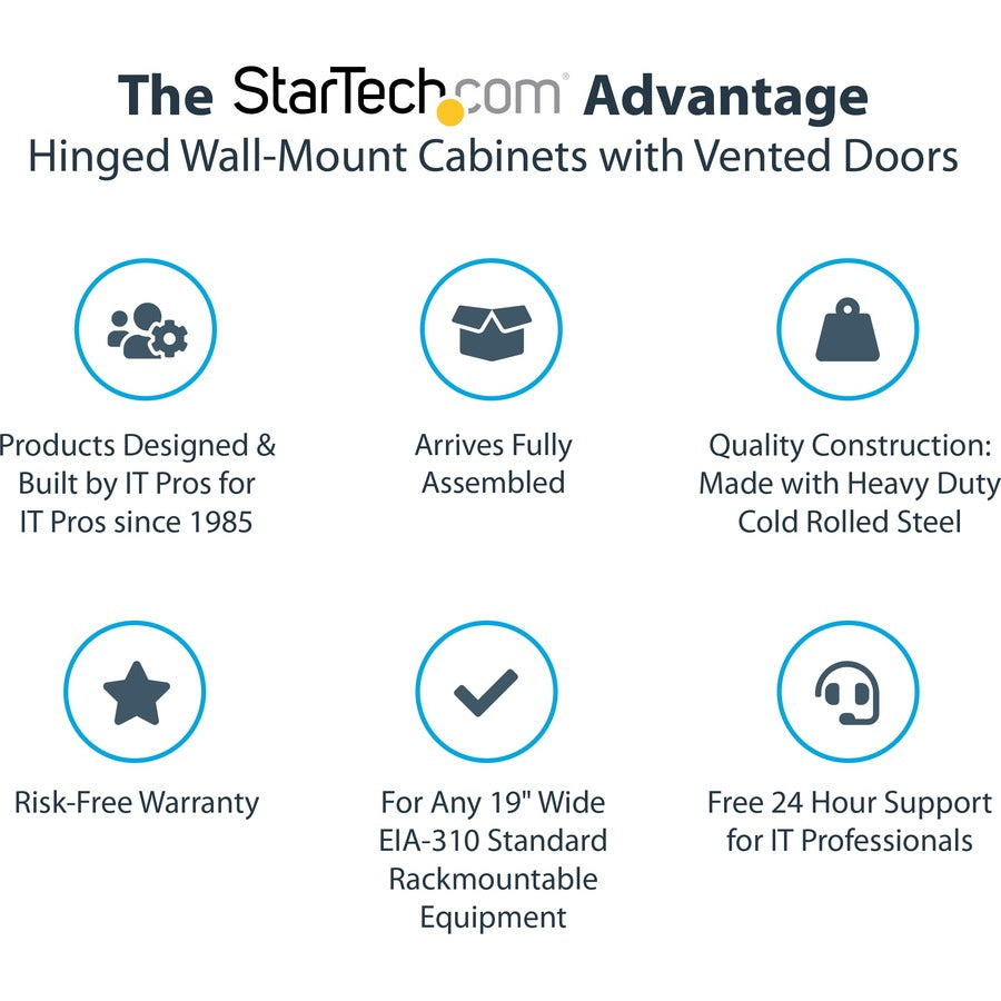 StarTech.com Armoire réseau murale 18U 19" - 16" de profondeur, verrouillable, pour rack de données informatiques flexible, boîtier de commutation ventilé avec étagère RK1820WALHM