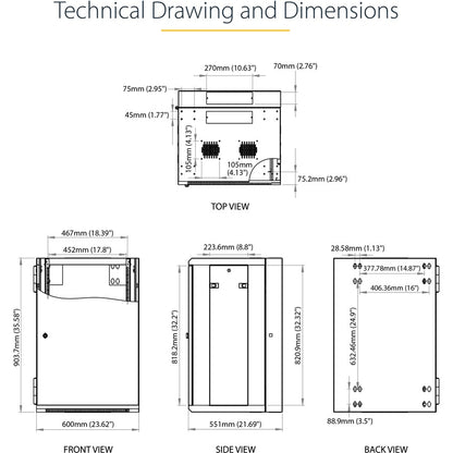 StarTech.com Armoire réseau murale 18U 19" - 16" de profondeur, verrouillable, pour rack de données informatiques flexible, boîtier de commutation ventilé avec étagère RK1820WALHM