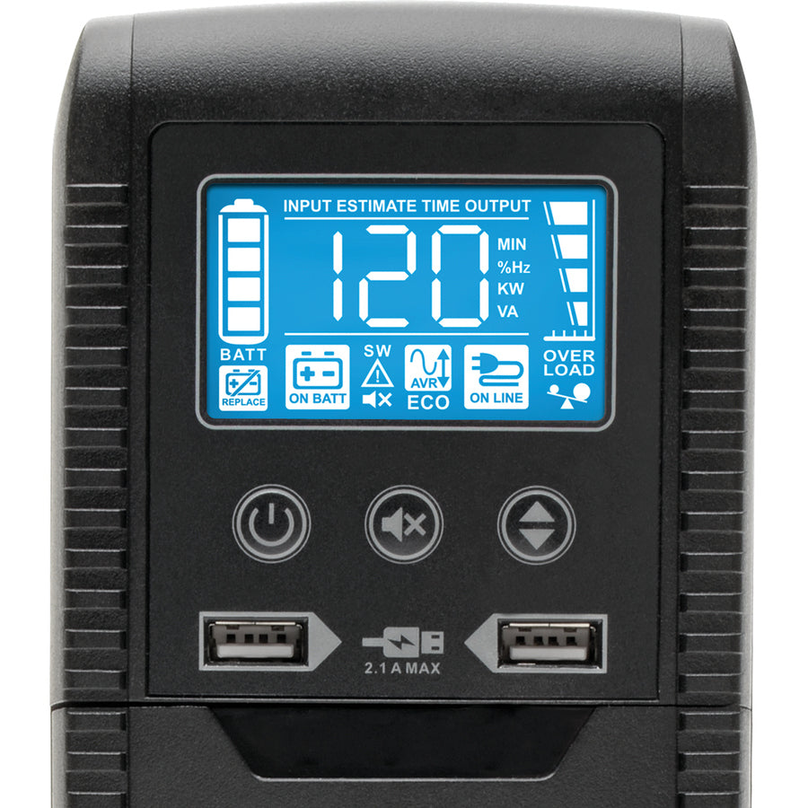 Onduleur interactif en ligne Tripp Lite par Eaton avec USB et 8 prises - 120 V, 1 000 VA, 600 W, 50/60 Hz, AVR, série ECO - Batterie de secours ECO1000LCD