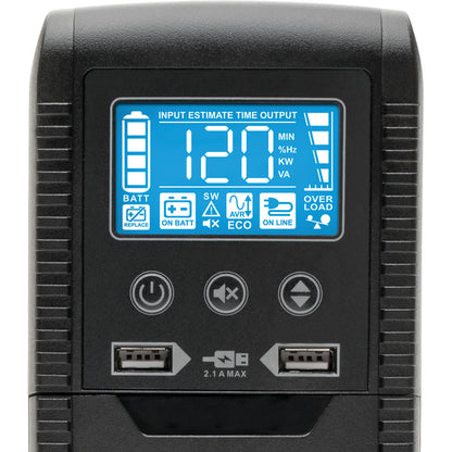 Onduleur interactif en ligne Tripp Lite par Eaton avec USB et 8 prises - 120 V, 1 000 VA, 600 W, 50/60 Hz, AVR, série ECO - Batterie de secours ECO1000LCD