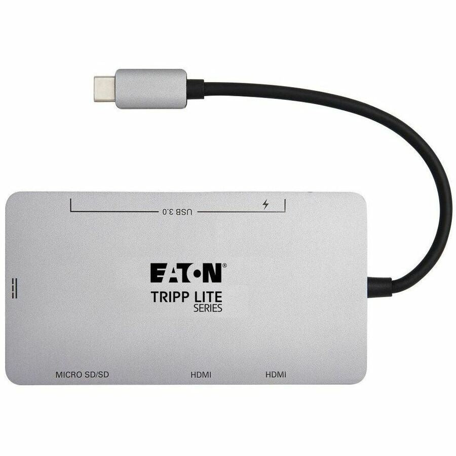 Station d'accueil USB-C Tripp Lite par Eaton, double écran - HDMI 4K 60 Hz, ports de concentrateur USB 3.x (5 Gbit/s), carte mémoire, charge PD 100 W, gris U442-DOCK8-GG