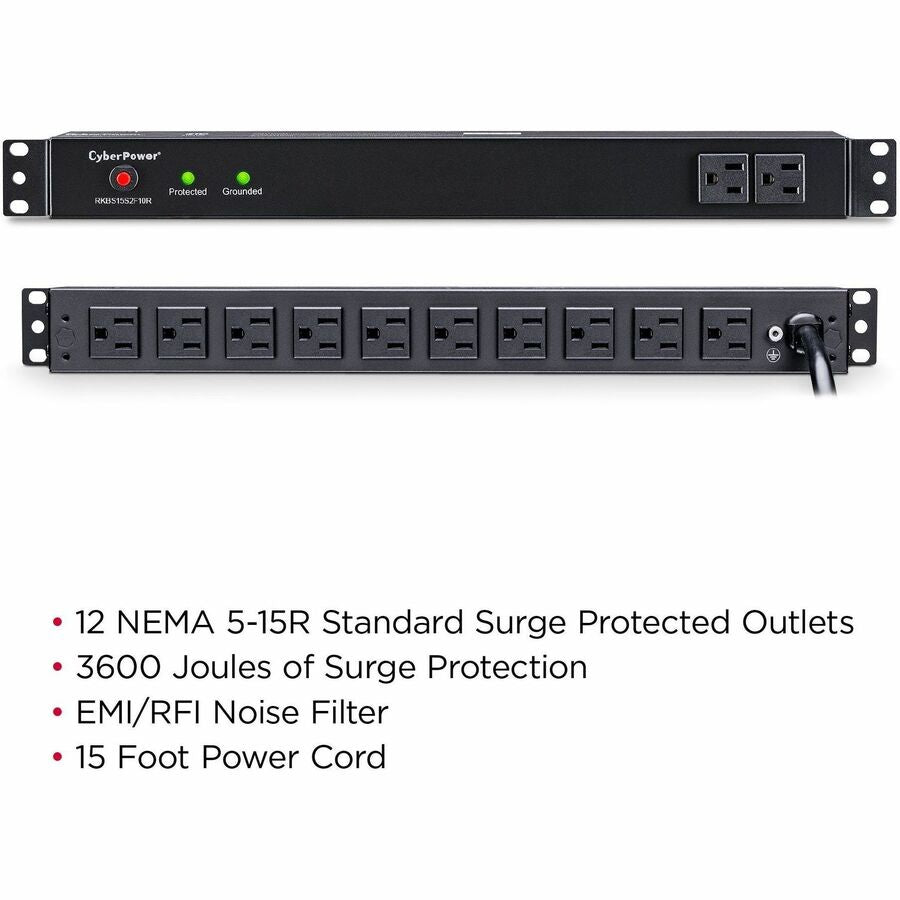 Parasurtenseur CyberPower pour rack RM 1U RKBS15S2F10R 15 A 12 prises RKBS15S2F10R