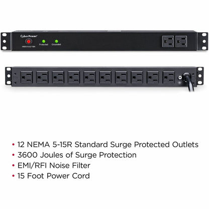 Parasurtenseur CyberPower pour rack RM 1U RKBS15S2F10R 15 A 12 prises RKBS15S2F10R